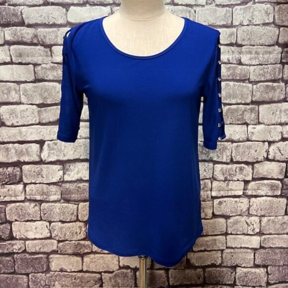 89th & Madison Blue Short Sleeve Blouse Size M